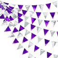 Purple and Silver Party Decorations Triangle Pennant Banner Flag Metallic Fabric Bunting Garland for Birthday Graduation Retirement Bachelorette Wedding Bridal Shower Engagement Disco Party Supplies by pinkblume