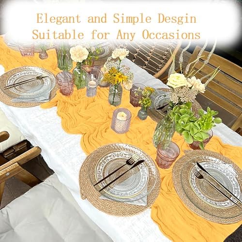 6 Pack Gold Cheesecloth Table Runner 20 x 120 inch Gauze Table Runners 10 FT Long,Semi Sheer Cheese Cloth Fabric Table Runner Bulk for Wedding,Party,Baby Shower,Bridal Shower Decoration - Image 5
