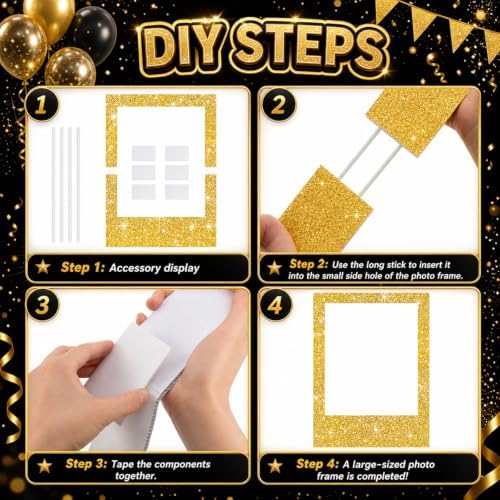 Beeveer 40 x 30 in Large Photo Booth Selfie Frame Props, Gold Vertical - Image 2
