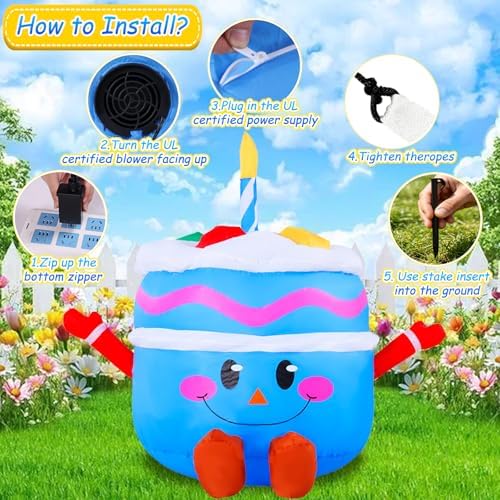 4.3Ft Cute Inflatable Cake Outdoor Decoration, Mirthful Cake Doll with Arm & Leg Blow Up Birthday Party Event Indoor Garden Lawn Yard Inflatables Decor, Blue - Image 6