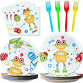 Wiooffen 96pcs Robot Birthday Party Decorations Supplies Paper Plates Napkins Disposable Cake Dessert Tableware Set Robots Theme Baby Shower Favors For Boys Kids, Serve 24 by Wiooffen
