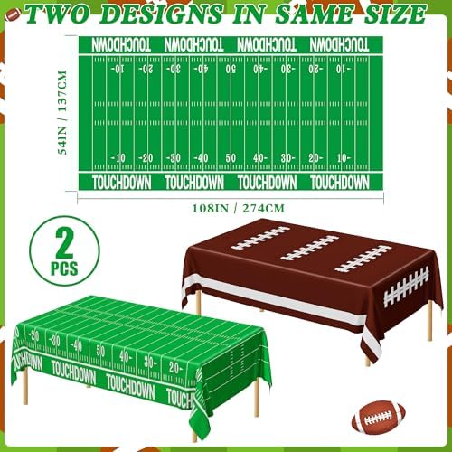 QZYL Football Party Decorations 2026, Disposable Football Tablecloth, 2 PCS Brown Green Decoration Runner, Game Day Theme Table Cloth, Plastic Table Cover for Game Day Touchdown Party Supplies - Image 2