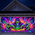 7 x 16 ft Neon Skull Blacklight Halloween Garage Door Decorations Halloween decorations Witch Door Cover, Hanging Banner Cauldron Backdrop Mural for Home by THISFIND