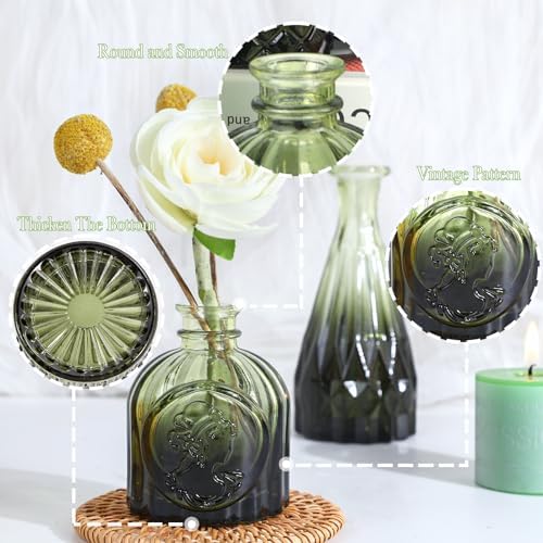 UPBUD Green Glass Bud Vases Set of 5, Mini Flower Vase for Centerpieces - Image 5