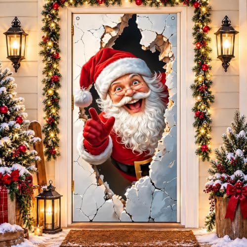 Christmas Door Cover Decorations Banner for Front Door Reindeer and Santa by Unknown