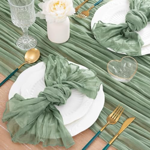 Sage Green Cheesecloth Table Runner Boho Fall Table Decorations 10ft - Image 4