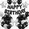 Black and Silver Birthday Decorations with Black Silver Balloons for Men by BTZO