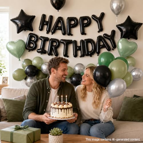 Black Green Birthday Decortions, Star Heart Foil Balloons for Boys Men - Image 6