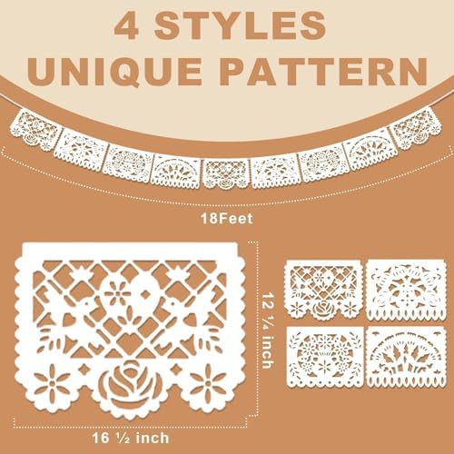 Asoulin 5 PCS White Papel Picado Banners, 90FT Mexican Party Decorations - Image 2