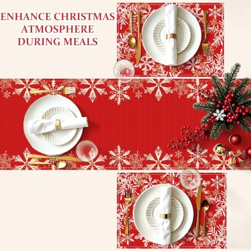 Red Snowflakes Christmas Table Runner Xmas Winter Decorations - Image 4
