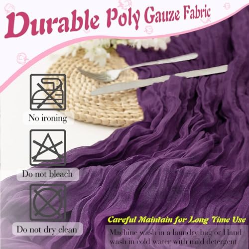 Plum Purple Cheesecloth Table Runner 2 Pack 35" Boho Gauze Table Runner 120 inches Long Runner Rustic Sheer Fabric Bulk for Baby Shower Wedding Bridal Birthday Party Table Decorations - Image 6