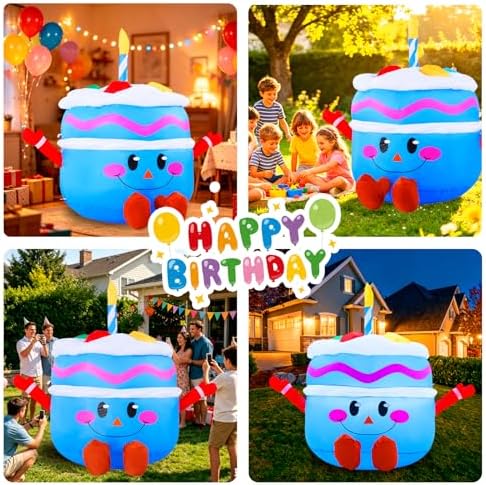 4.3Ft Cute Inflatable Cake Outdoor Decoration, Mirthful Cake Doll with Arm & Leg Blow Up Birthday Party Event Indoor Garden Lawn Yard Inflatables Decor, Blue - Image 4
