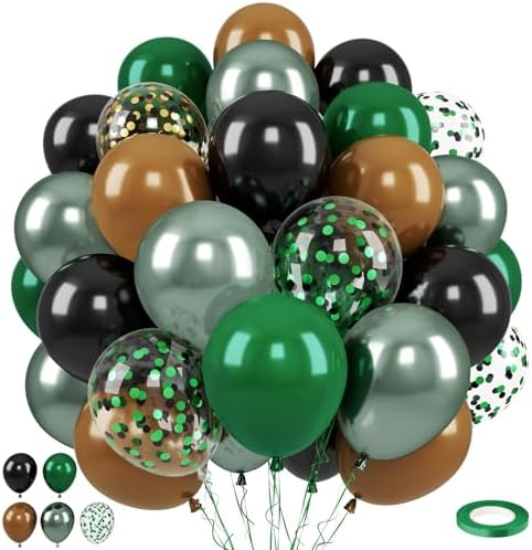 Green Brown Black Balloons, 50 Pcs for Camping Birthday Party Decorations by Paready