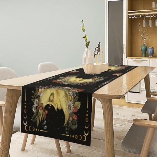 Moon Moth Mushroom Table Runner Moonlit Floral Seasonal Spring Autumn Gothic Tarot Dinner Runner for Farmhouse Party Holiday Home Kitchen Dining Table Decor 13"x90" - Image 2