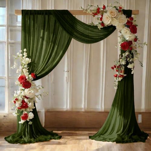 Pack of 2 Wedding Arch Drape Panel Fabric 30" x 30ft - Olive Green by MDS