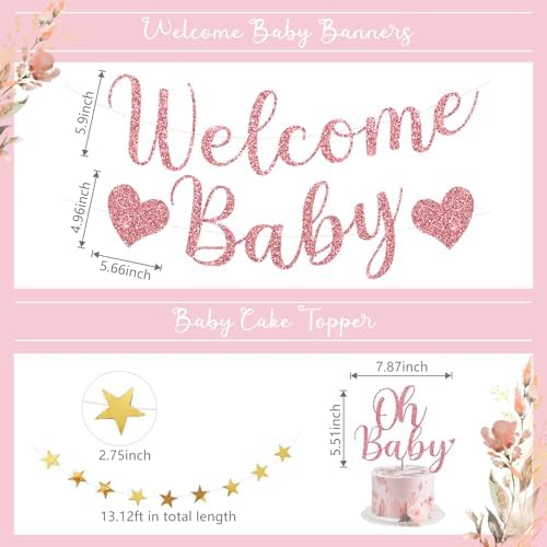 Amandir Rose Gold Baby Shower Decorations for Girl Welcome Baby Banner - Image 3