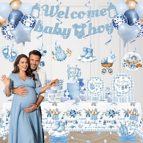 224PCS Blue Baby Boy Baby Shower Decorations,Serves 24 - Image 2