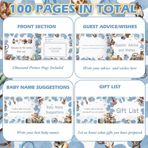 Fuyoooo 27 Pcs Western Cowboy Baby Shower Guest Book with Sonogram Page - Image 4