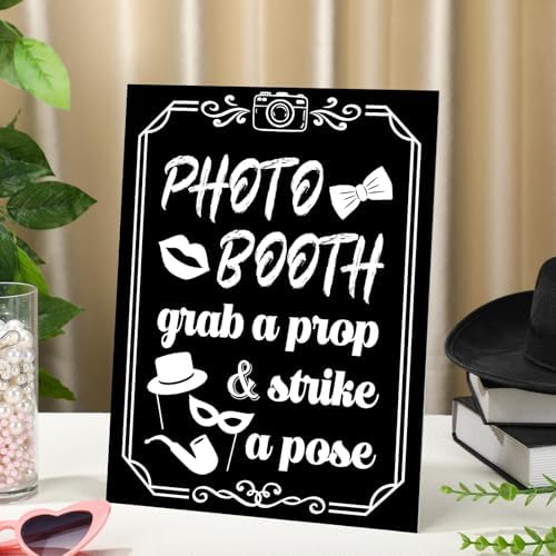 Briwooody Photo Booth Sign with Stand Retro Background Table - Image 4