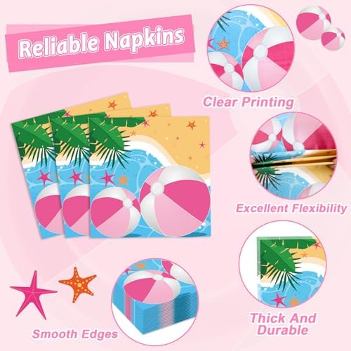 96 Pcs Pink Beach Ball Party Supplies Tableware Summer Pool Ball Party Paper Plates and Napkins Set Beach Birthday Party Favors Decorations for Kids Baby Shower Birthday Party Decor Serves 24 - Image 4