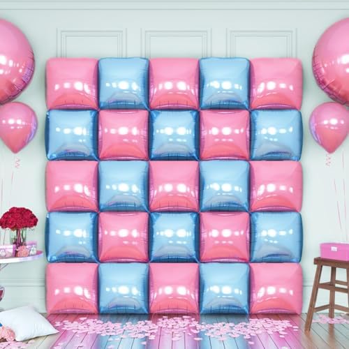 Pink Blue Square Foil Balloon Wall,25Pcs Double Sided Foil Balloons - Image 5