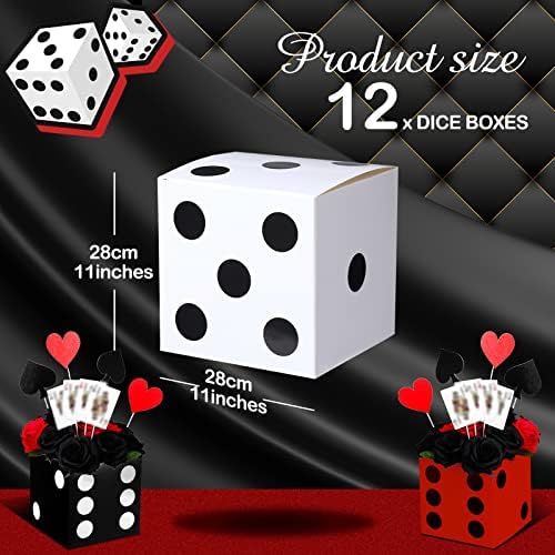 Ctosree 12 Pcs Large Casino Dice Box Casino Party Decor, Black, White, Red - Image 2