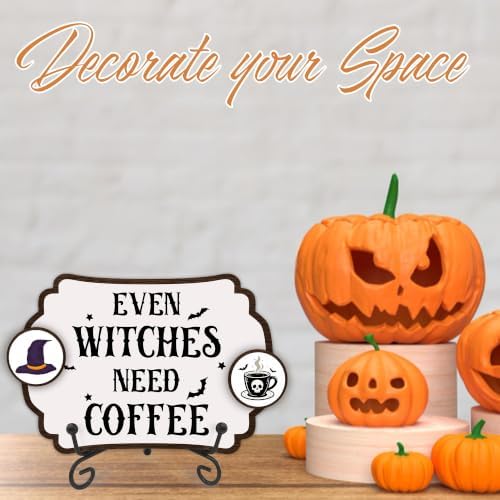 Halloween Table Sign 5x7 Inch Decor, Rustic Party Centerpiece with Metal Stand & 2 DIY Stickable Wood Decor, Even Witches Need Coffee Table Decoration for Home & Party Display - B07 - Image 3