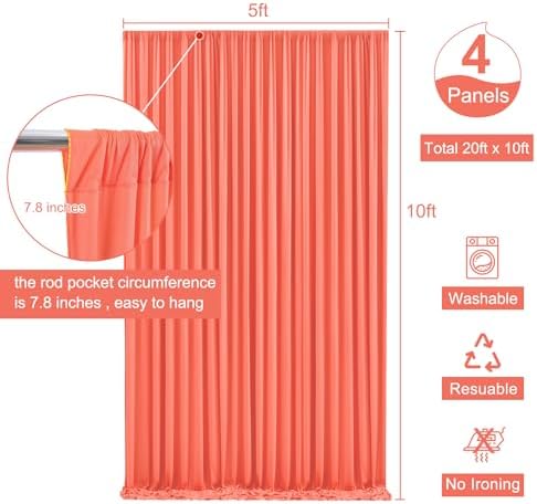4 Panels Orange Backdrop Curtain for Parties Wrinkle Free Photo Curtains Backdrop Drapes Fabric Decoration for Wedding Birthday Party Baby Shower 20ft(W) x 10ft(H) - Image 5