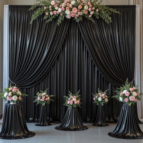 Outpain Thick 30 ft x 10 ft Black Sequin Backdrop Curtain for Parties, Wrinkle Free Glitter Photo Backdrop Drapes 6 Panels 5x10ft Black Back Drop Cloth for Wedding Christmas Photography Background by Outpain