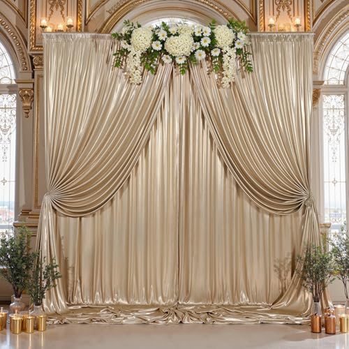20x10ft Thick Champagne Glitter Backdrop Curtain Panels for Parties, Wrinkle Free Sequin Sparking Photo Backdrop Drapes, 4 Panels 5x10ft Shimmer Back Drop Cloth for Wedding Birthday Photography by Outpain
