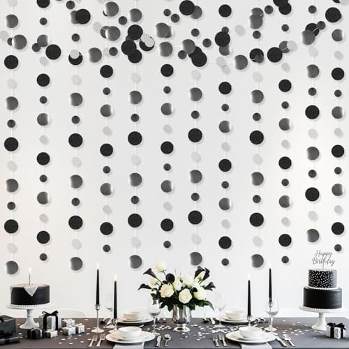 Outus 5 Pieces Black,Silver Round Dots Garland Party Hanging Decor - Image 4