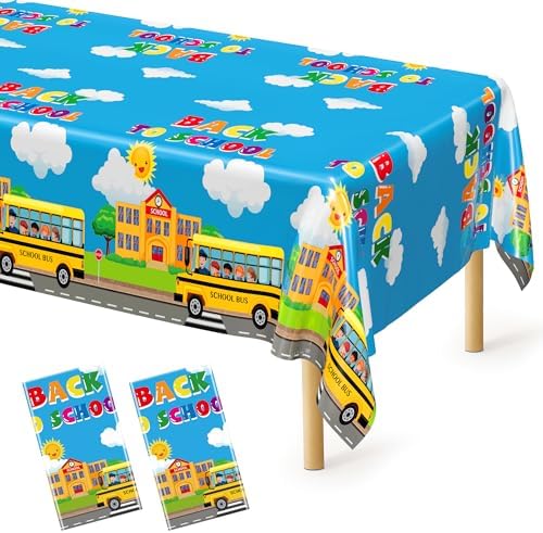 2Pcs Back to School Tablecloth, Plastic 108 x 54 In Tablecover for Students by QZYL