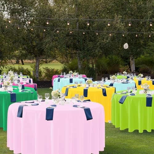 12 Pack Hawaiian Plastic Tablecloth for Round Tables, Pink Green Yellow Tropical Disposable Table Cover, Luau Round Table Cloth for Summer Flamingo Birthday Picnic Party Supplies Decorations - Image 7