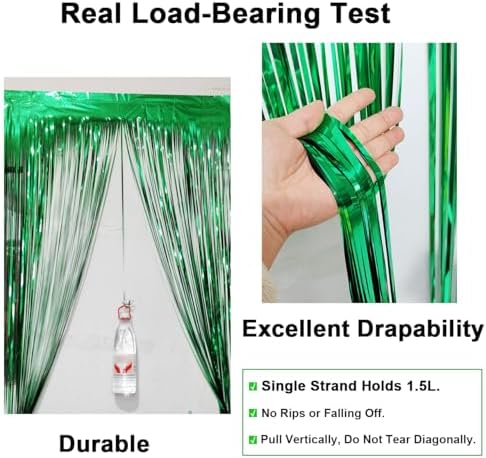 4 Pack Thickened Green Metallic Foil Fringe Curtains Streamer Rip Resistant Shimmer Tinsel Photo Booth Backdrop for Birthday Wedding Christmas Bachelorette Party Decorations 3.28ft x 6.56ft - Image 2