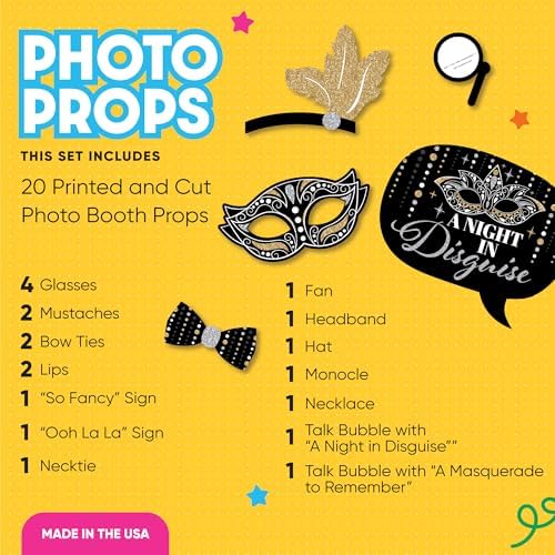 Masquerade Photo Booth Prop Kit, DIY Cardstock Props - 20pc - Image 2