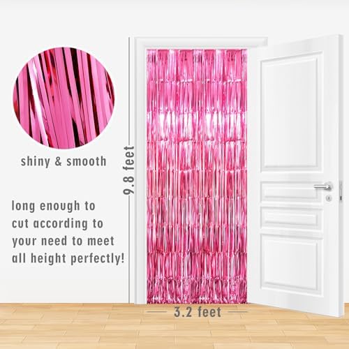 GOER 6.4 ft x 9.85 ft Metallic Tinsel Foil Fringe Curtains,Pack of 2 Party Streamer Backdrop for Galentines Day,Birthday,Graduation Decorations and New Year Eve (Hot Pink) - Image 5