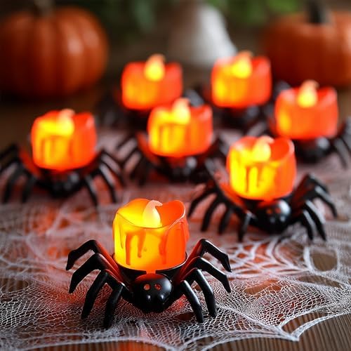 Dazzle Bright 12 Pack Halloween Spider Tea Lights Candles, Battery Operated LED Flameless Spider Candles Holder Lights, Spooky Halloween Decorations for Party Table Home Decor - Image 5