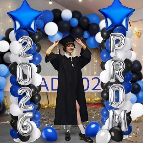 2 Sets Graduation Balloon Column Stand Kit with Balloons Prom Send off 2026 Grad Prom Themed Decor Black Blue White Balloon Tower Stand for Floor Grad School & College Celebration Party Supplies - Image 6