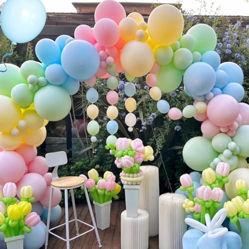 MEBAY Pastel Balloon Garland Arch Kit, 146Pcs Macaron Pink Blue Green Yellow Latex Balloons Different Sizes 18 12 10 5 Inch for Gender Reveal Baby Shower Wedding Birthday Party Decoration - Image 3