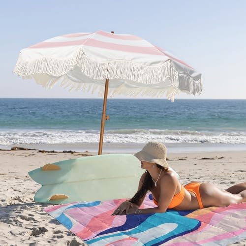 AMMSUN Boho Fringe Umbrella, 6.5ft Outdoor Umbrella with Tassel - Image 4