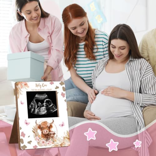 Highland Cow Baby Shower Decor Frame,Pink Cow Baby Shower Party Supplies, for Expecting Parents-to-Be Keepsake Gifts, Pregnancy Sonogram Frame Keepsake, Gender Reveal Present - Image 6