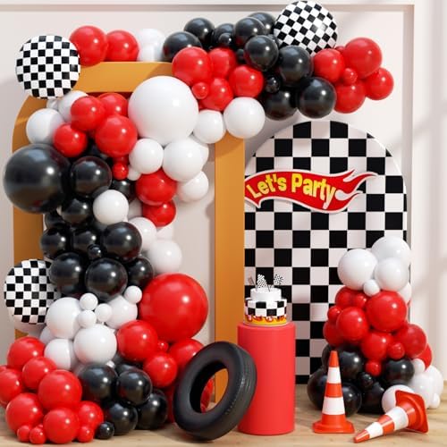 153Pcs Race Car Balloon Garland Arch Kit - Red and Black White Checkered Balloon Arch Kit 18 10 5 Inch Different Size Balloons for Racing Car Two Fast 2nd Theme Birthday Party Decorations by Unknown