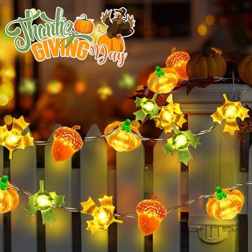 Coquimbo Fall Decor Thanksgiving Lights, 10FT 30 LED Pumpkin Maple Lights - Image 3