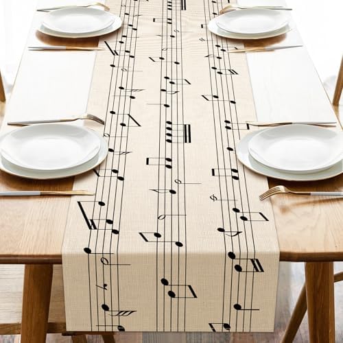 Vintage Music Sheets Dining Table Runner, Retro Musical Notes Staff by Croar
