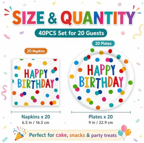 40PCS Happy Birthday Plates and Napkins, Rainbow Dots Party Plates - Image 2