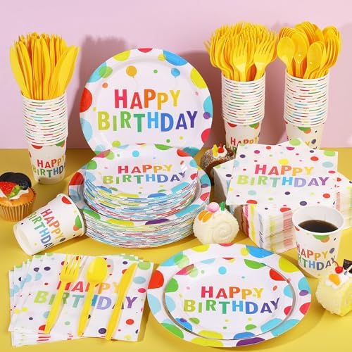 Kochorie 400 Pieces Happy Birthday Party Decorations Including Disposable Paper Plates Cups Napkins Tableware Sets Serves 50 for Birthday Party Supplies - Image 4