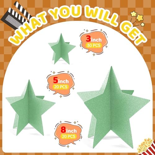 70 Pcs Star Centerpieces for Table Green Birthday Party Decorations 3D Green Party Graduation Poms Decoration Stars Table Decor Boho Decoration for Women Girls - Image 2