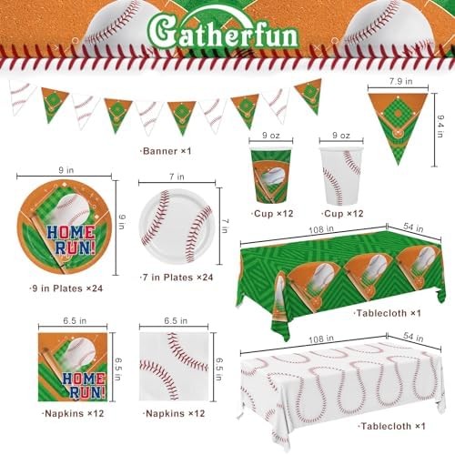 Baseball Party Supplies Kit for 24 - Complete with Dinner & Dessert Plates, Napkins, Cups, Banner & Tablecloth Baseball Birthday & Gameday Celebrations，Baseball Party Decorations & Favors - Image 2