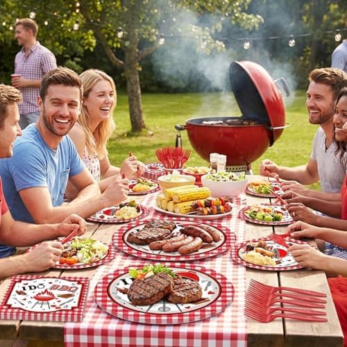 96 Pcs I Do BBQ Party Decorations - BBQ Bachelorette Party Decorations with Red Gingham Plates Napkins Forks, Summer Wedding Engagement Bridal Shower Tableware Set, Serving 24 - Image 7