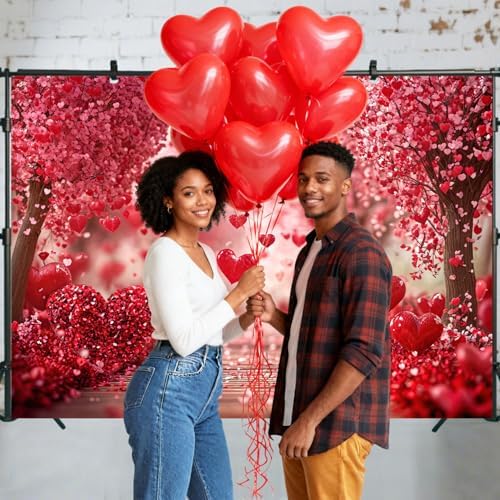 Valentine's Day Backdrop, Pink Red Hearts Petals Pathway Romantic Photography Background for Girls Women Birthday Weeding Bridal Shower Party Decorations Banner Photo Studio Props 5X3FT - Image 2